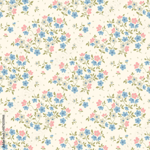 Ditsy floral seamless pattern. Small little flower pattern background. Repeat pattern. Ditsy print. Liberty style. Botanic surface design. Ditsy floral for fashion, texture, fabric, wrapping, decor