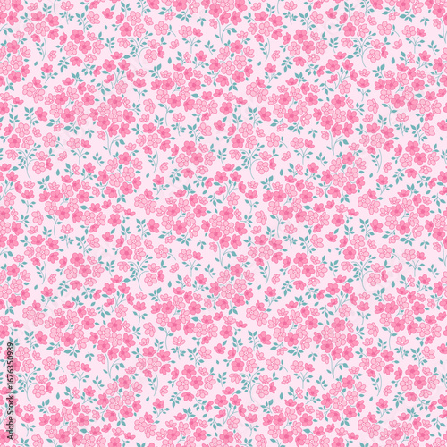 Ditsy floral seamless pattern. Small little flower pattern background. Repeat pattern. Ditsy print. Liberty style. Botanic surface design. Ditsy floral for fashion, texture, fabric, wrapping, decor
