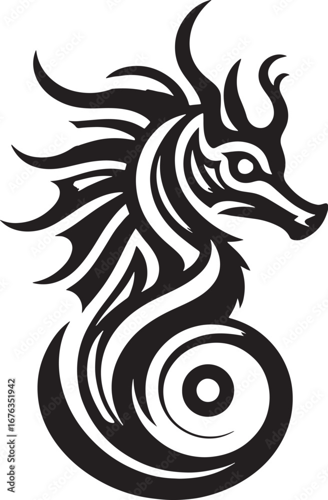 custom made wallpaper toronto digitalDragon zodiac sign. Black and white vector illustration isolated on white background