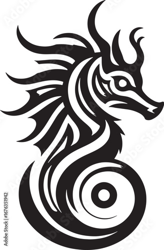 Wallpaper Mural Dragon zodiac sign. Black and white vector illustration isolated on white background Torontodigital.ca