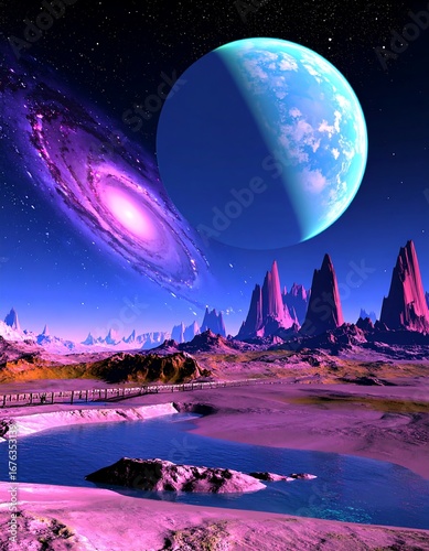 Alien landscape with vibrant galaxy (1)