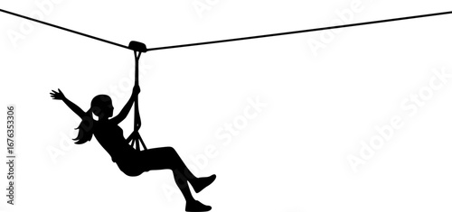 girl riding on a zip line silhouette vector illustration
