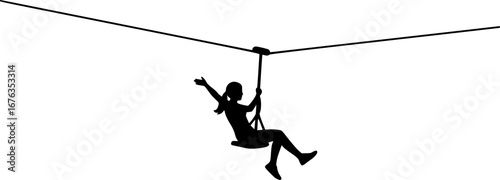 girl riding on a zip line silhouette vector illustration
