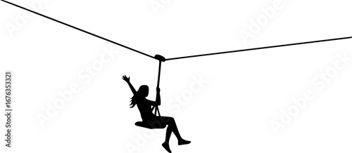 girl riding on a zip line silhouette vector illustration
