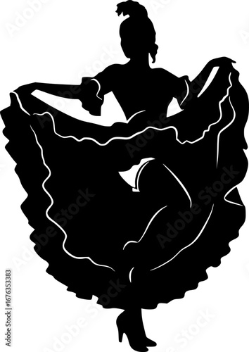 Cancan dancer pose silhouette vector illustration
