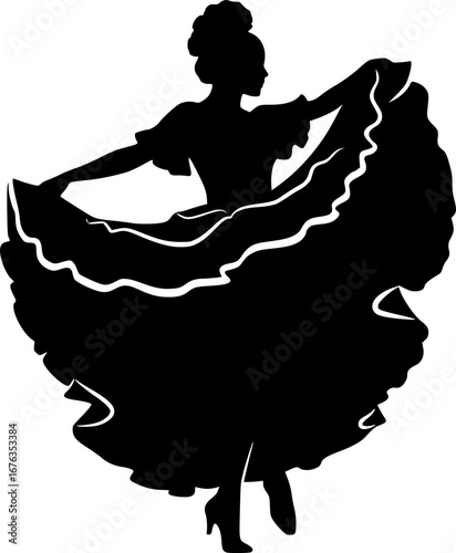 Cancan dancer pose silhouette vector illustration
