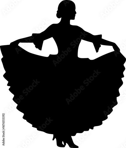 Cancan dancer pose silhouette vector illustration
