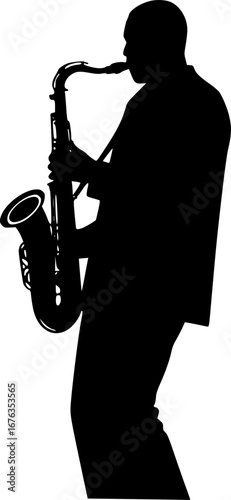 Saxaphone Player pose silhouette vector illustration

