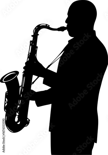 Saxaphone Player pose silhouette vector illustration
