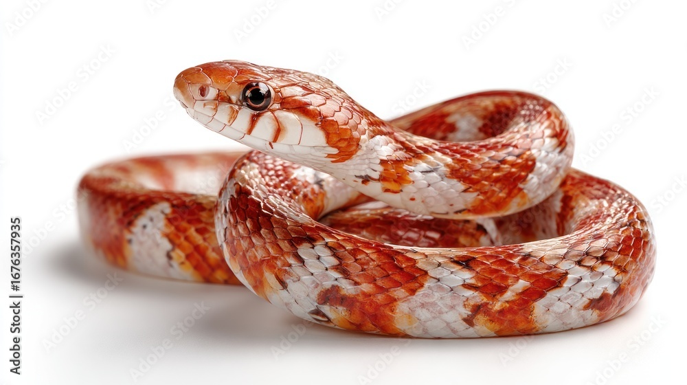 Obraz premium Red and white patterned snake on white background