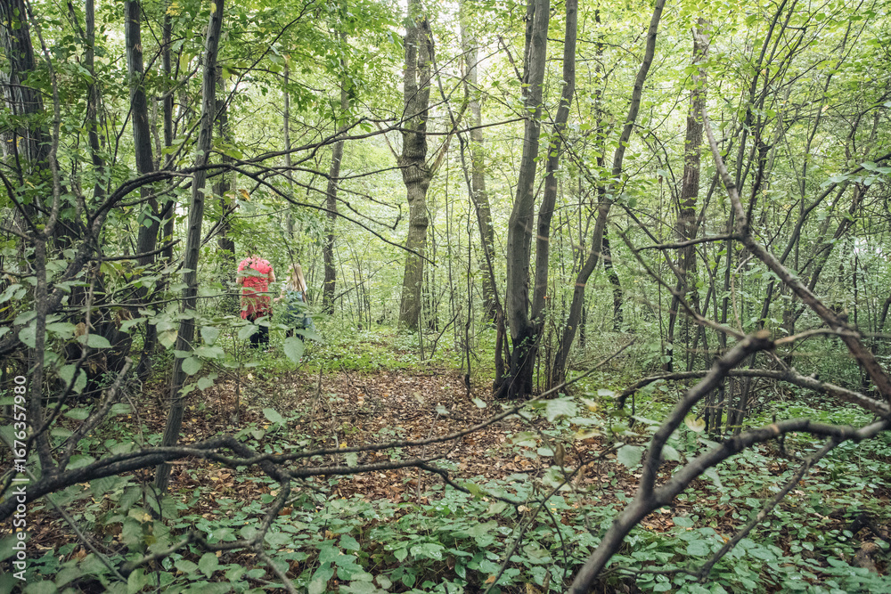 custom made wallpaper toronto digitalWoman and a little girl exploring forest. Hike, out door activity.