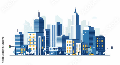Urban Skyline Illustration A Modern Cityscape with Skyscrapers, Buildings, and Architecture