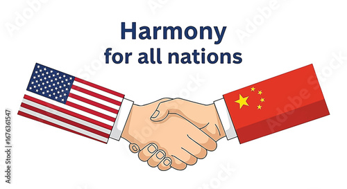 Handshake between USA and China flags, symbolizing harmony for all nations.