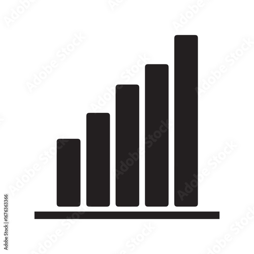 Black Bar Graph Icon Depicting Increasing Growth and Statistical Data