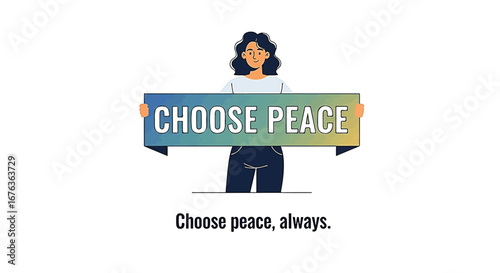 Woman holding a banner that says 'Choose Peace'.