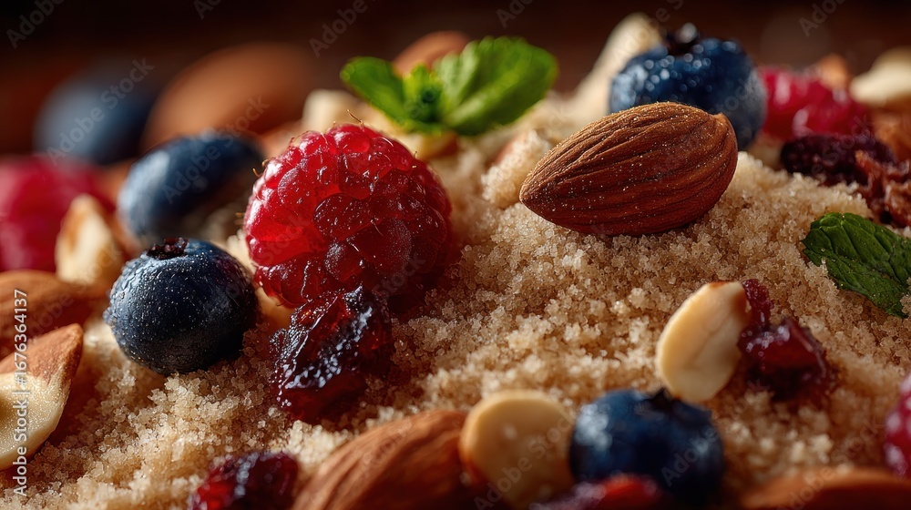 Fototapeta premium Vibrant mix of superfoods including nuts berries and grains ready to eat