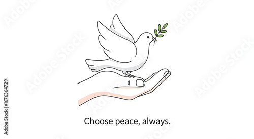 A hand holding a white dove with an olive branch, symbolizing peace.