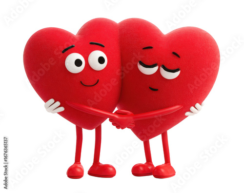 Two cartoon hearts embracing (2)