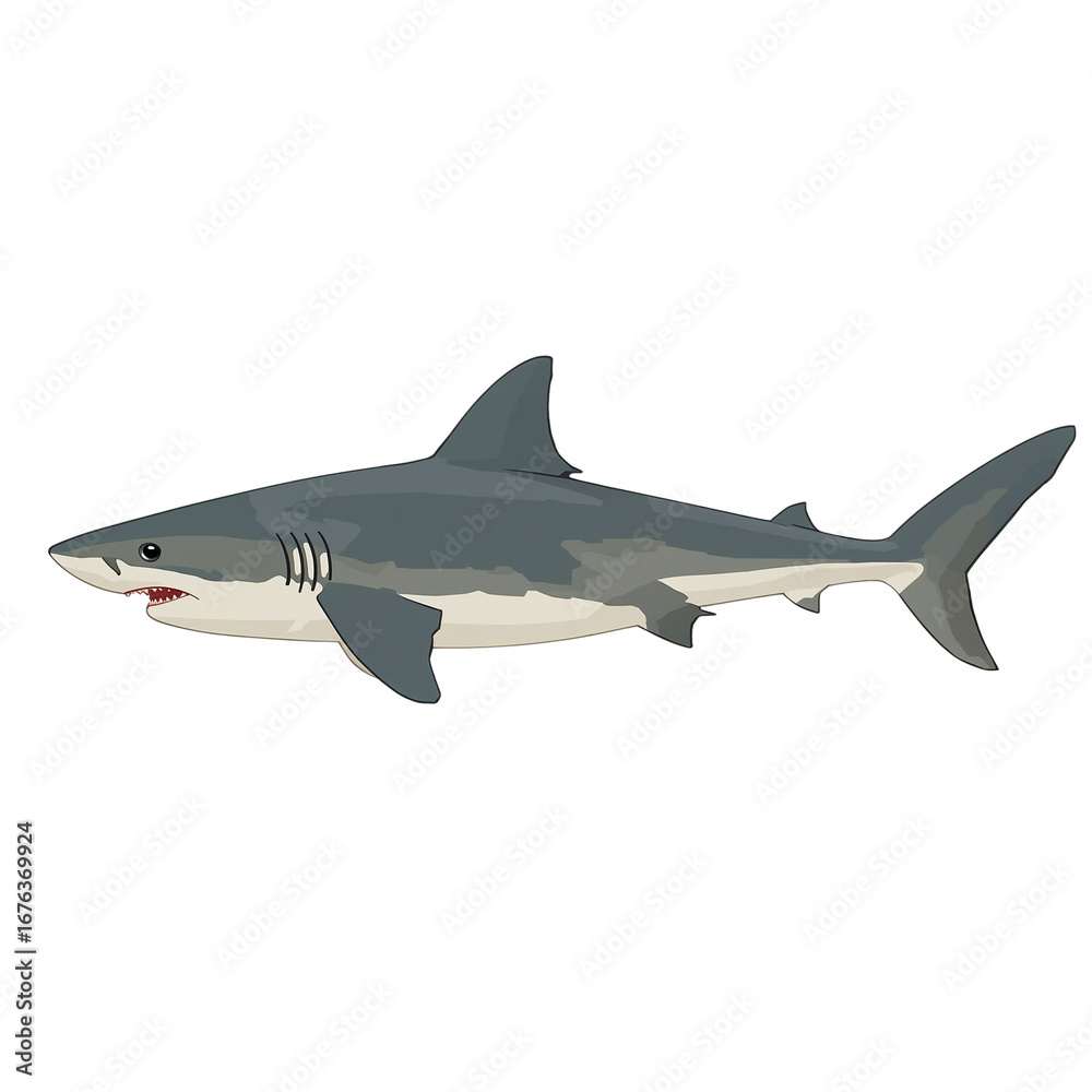 Naklejka premium A formidable great white shark illustration swimming in the vastness of the ocean depths