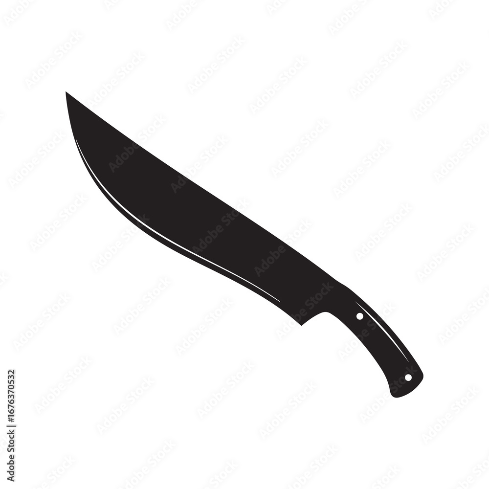 Obraz premium Black Silhouette of a Machete on a White Background Sharp Blade