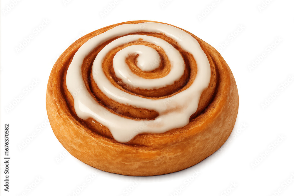 Fototapeta premium Delicious cinnamon roll with icing on transparent background