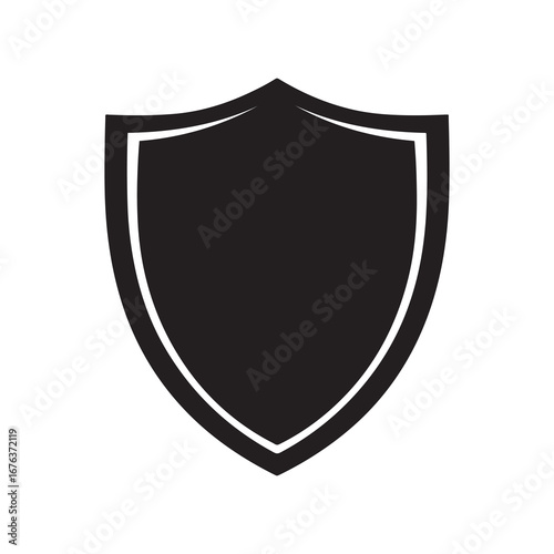 Black Shield with White Outline Isolated on White Background for Security