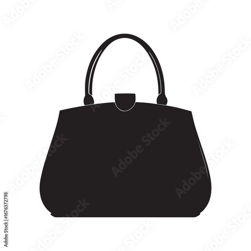 Black Silhouette of a Classic Handbag, Fashion Accessory Icon