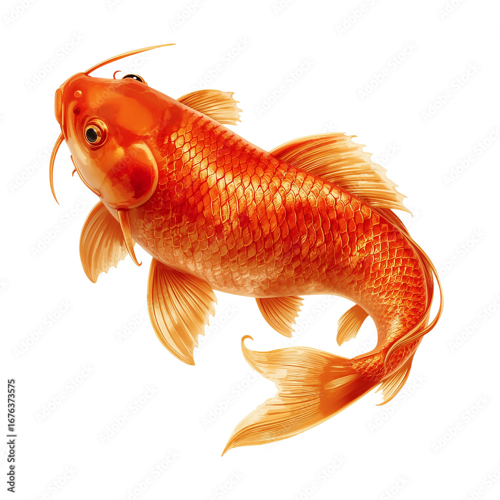 Fototapeta premium Elegant koi carp art piece isolated against a dark background demonstrating movement and grace