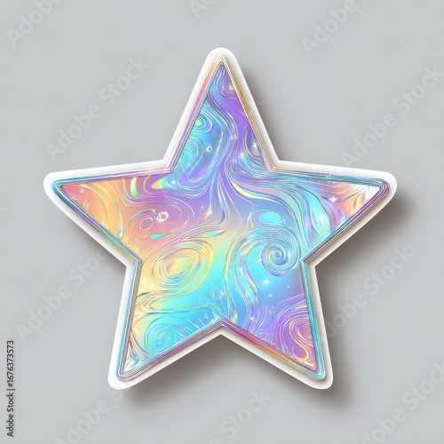 Holographic star sticker with swirling iridescent design