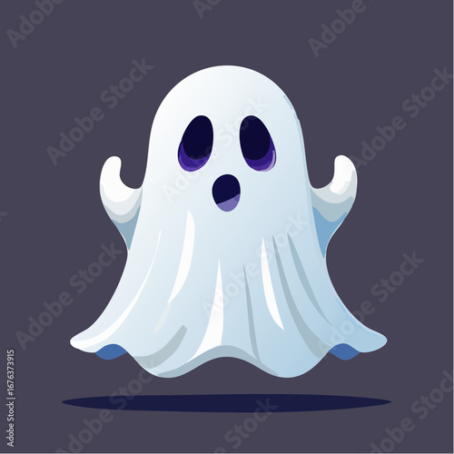 Charming and Playful Cartoon Ghost Character with a Surprised Expression, Floating Ethereally for Halloween Festivities and Spooky-Themed Designs