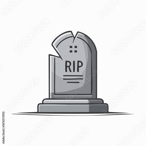 RIP tombstone marker with cracked stone surface as a symbol of death and mortality