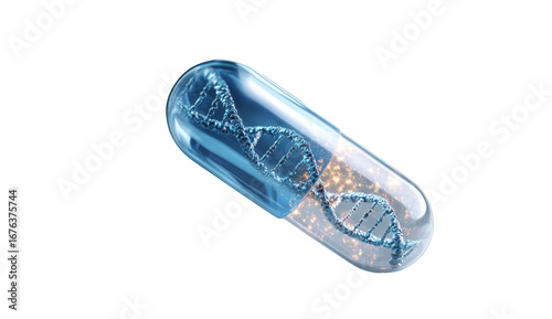 3D render of a pill with DNA