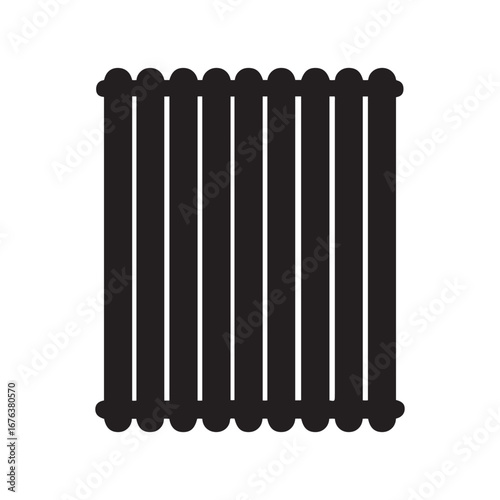 Black Silhouette of a Radiator with Rounded Edges, on a White Background