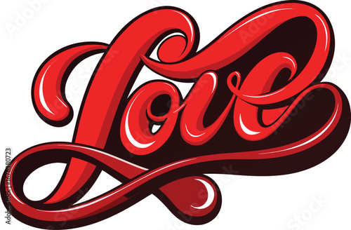 Bold Red Script Word Love with White Outline and Shadow Effect on Transparent Background romance heart EPS vector file download