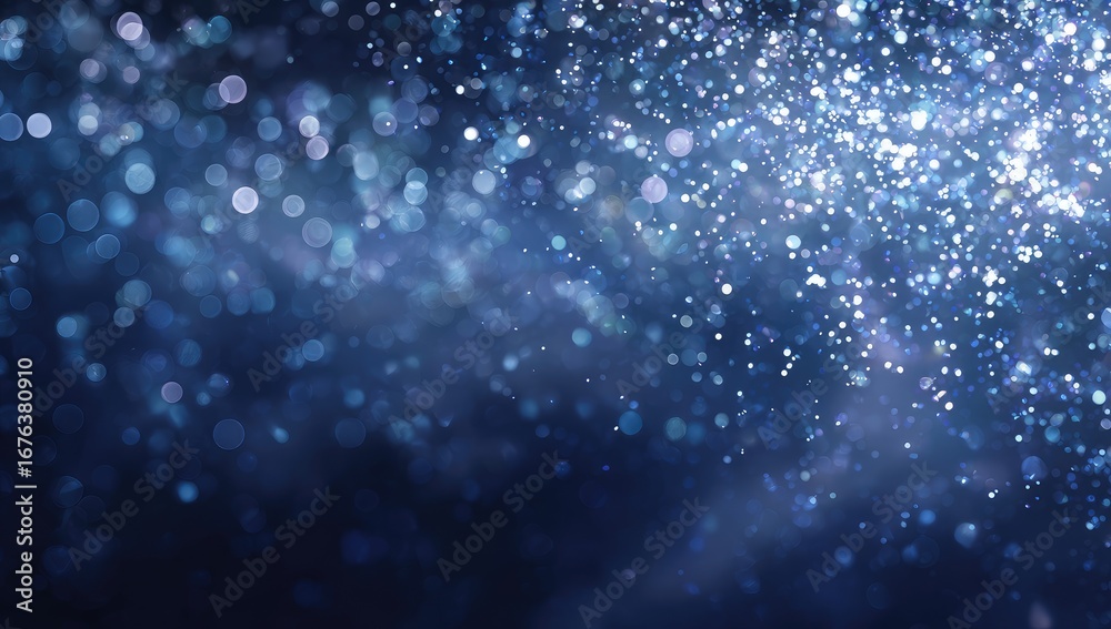 Fototapeta premium Abstract, dark blue background with sparkling, light blue particles