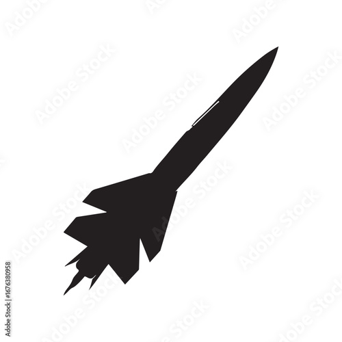 Black Silhouette of a Rocket Ascending Against White Background
