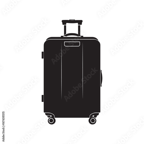 Black Silhouette of a Rolling Suitcase with Retractable Handle and Wheels