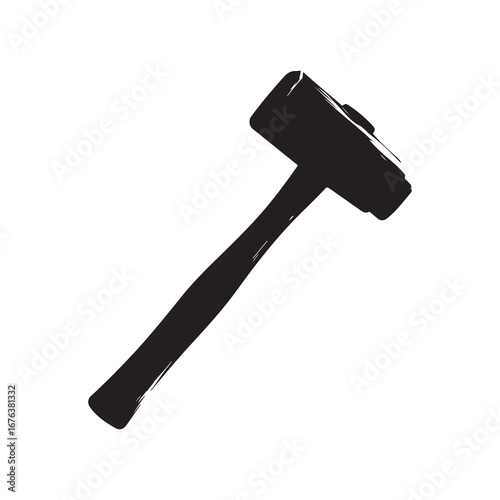 Black Silhouette of a Rubber Mallet on White Background, Tool