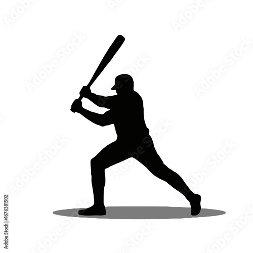 Vector art of silhouette of a baseball player swinging a bat