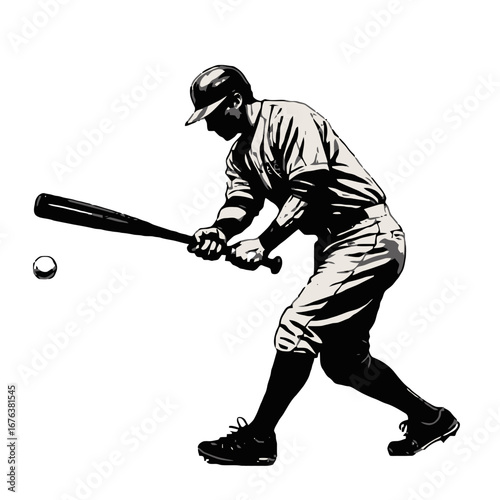 Vector art of baseball player hitting ball