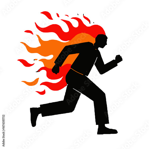 Vector art of man running with fire on head