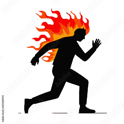 Vector art of figure running with head on fire
