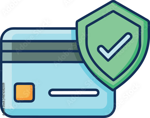 Icon of a Credit Card with a Green Shield and Check Mark Symbolizing Security debit card payment EPS vector file download