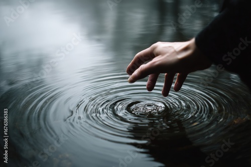 A hand gently touching water