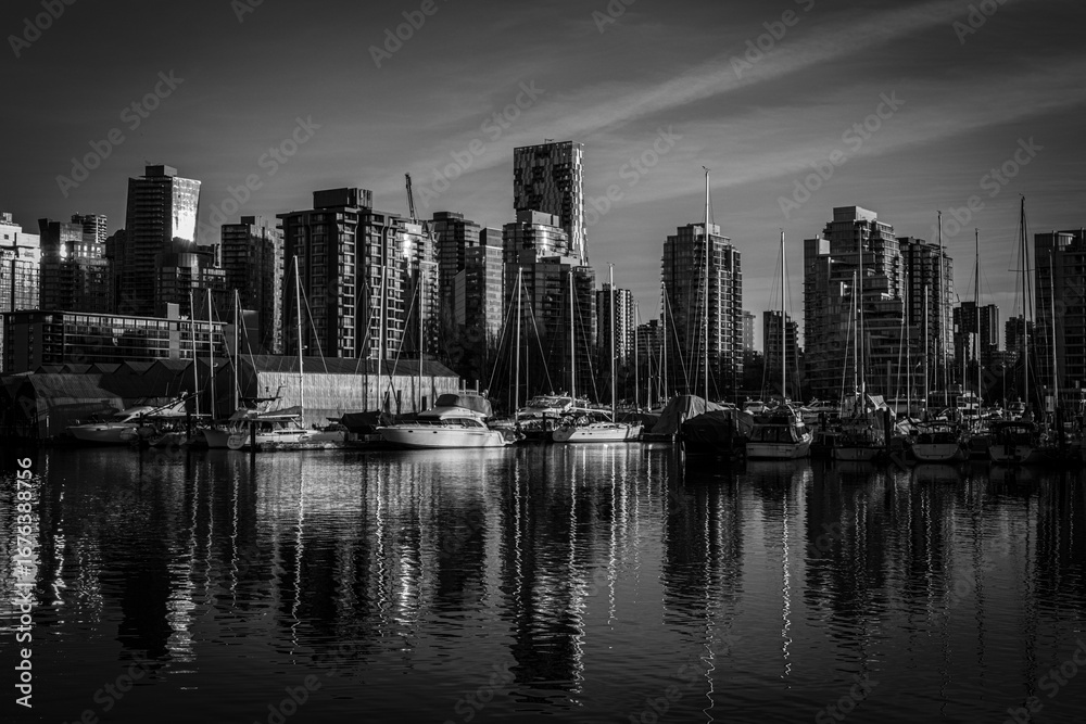 Fototapeta premium Black and white photo of Vancouver skyscrapers.