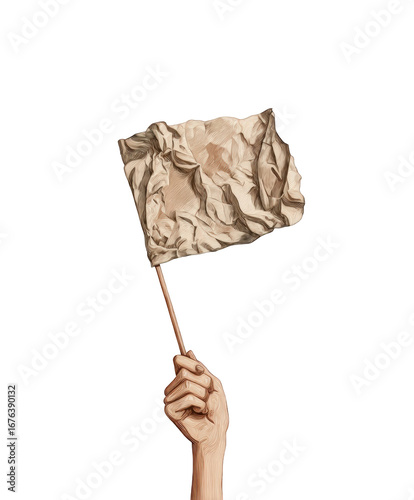 Hand holding a crumpled flag