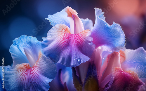 Close Up of Blue Pink White Iris 