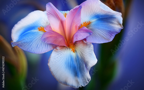 Blue Pink White Iris Flower Blossom Macro Photography