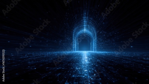 Digital archway through a starry night