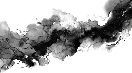 Abstract ink blob, grunge art. Black paint stroke texture in marble style. Wallpaper design. Hand drawn watercolor isolated illustration on white background Stock Illustration